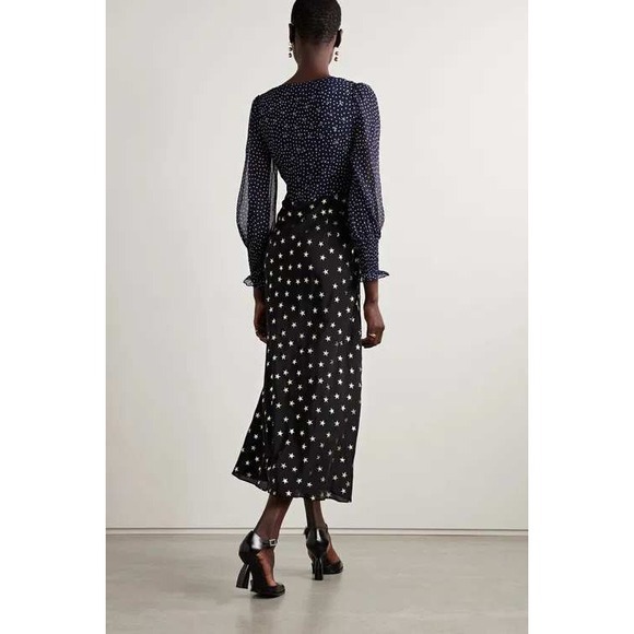 Rixo Erin silk star print maxi dress size L celestial evening $395 - Picture 6 of 11
